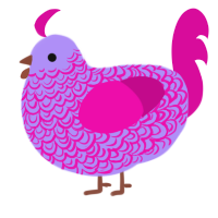 A lilac and fuchsia chicken with a double-lace pattern