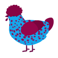 A sky and maroon chicken with a speckle pattern