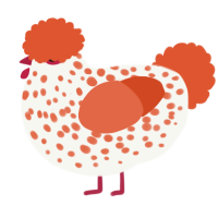 A white and vermilion chicken with a speckle pattern