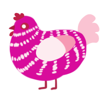 A fuchsia and rose chicken with a bar pattern