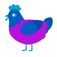 A amethyst and ultramarine chicken with a head pattern