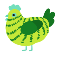 A lime and leaf chicken with a bar pattern