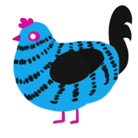 A sky and black chicken with a bar pattern