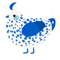 A white and ultramarine chicken with a speckle pattern