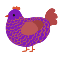 A violet and red chicken with a lace pattern