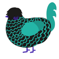 A sable and turquoise chicken with a lace pattern