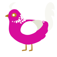 A fuchsia and white chicken with a neck-speckle pattern