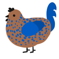 A brown and ultramarine chicken with a speckle pattern