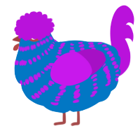 A sapphire and amethyst chicken with a bar pattern