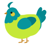 A lime and teal chicken with a head pattern