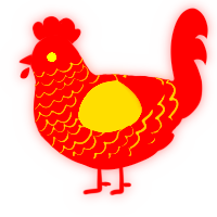 A vermilion chicken with a lace pattern