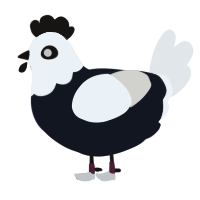 A tumblr and cream chicken with a head pattern