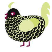 Nebula, a black and lemon chicken with a lace pattern