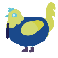 A ultramarine and yellow chicken with a head pattern