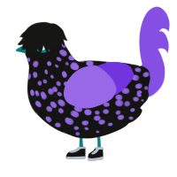 悪夢, a black and blurple chicken with a speckle pattern