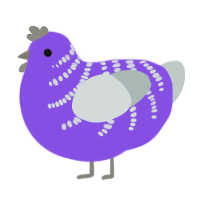 A blurple and silver chicken with a half-bar pattern