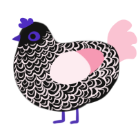 A black and rose chicken with a double-lace pattern