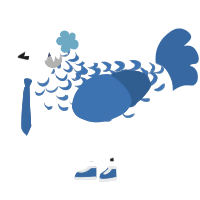 A white and ultramarine chicken with a half-lace pattern