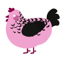 A pink and black chicken with a half-lace pattern