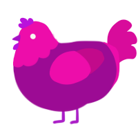 A plum and fuchsia chicken with a head pattern