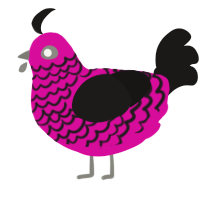 A fuchsia and sable chicken with a lace pattern