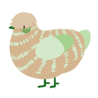 A beige and gluppy chicken with a bar pattern