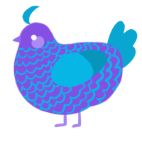 A blurple and cerulean chicken with a lace pattern