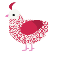 A white and crimson chicken with a double-lace pattern