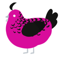 A fuchsia and black chicken with a half-lace pattern