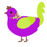 A amethyst and lime chicken with a neck-speckle pattern