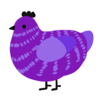 A violet and blurple chicken with a bar pattern