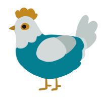 A sea and silver chicken with a head pattern