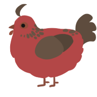 A red and bark chicken with a neck-speckle pattern