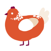 A vermilion and cream chicken with a neck-speckle pattern