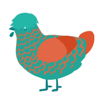 A turquoise and vermilion chicken with a lace pattern