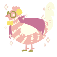 A pink and white chicken with a bar pattern