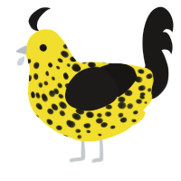 A yellow and sable chicken with a speckle pattern