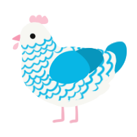 A white and cerulean chicken with a lace pattern