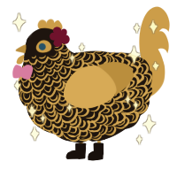 Beatrice, a sable and gold chicken with a double-lace pattern