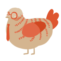 A beige and vermilion chicken with a half-bar pattern