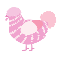 A pink and rose chicken with a bar pattern