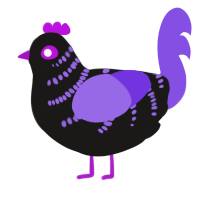 A sable and blurple chicken with a half-bar pattern