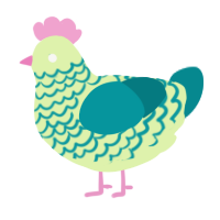 A apple and teal chicken with a lace pattern