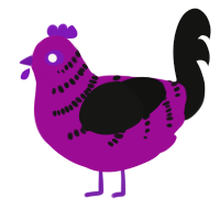 A plum and black chicken with a half-bar pattern