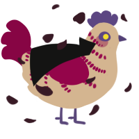 A beige and maroon chicken with a half-bar pattern