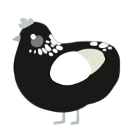A sable and white chicken with a neck-speckle pattern
