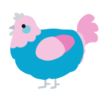 A cerulean and pink chicken with a head pattern