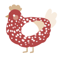 A red and cream chicken with a speckle pattern