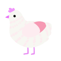 A white and rose chicken with a bar pattern