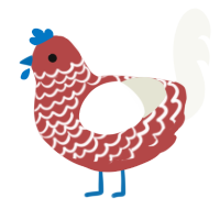 A red and white chicken with a lace pattern